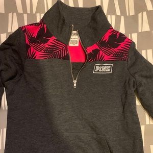 PINK half zip sweater with tropical detailing